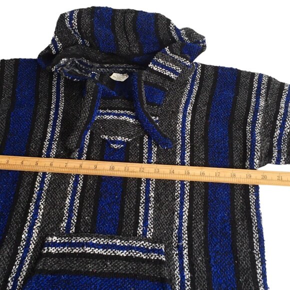 Artesanias Baja Mexican Blanket Pullover Poncho Hoodie Surfer Blue Drug Rug Sz M - Picture 8 of 10